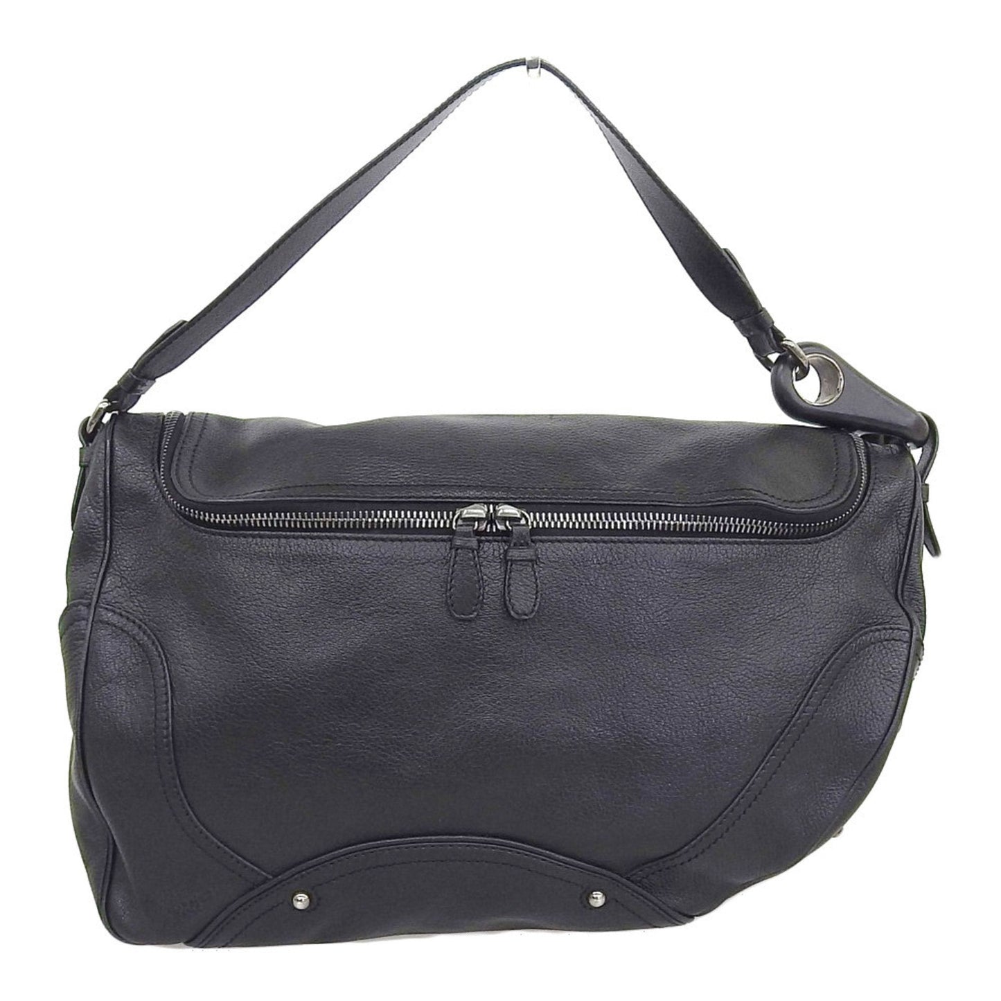 Celine one shoulder bag leather black silver metal fittings