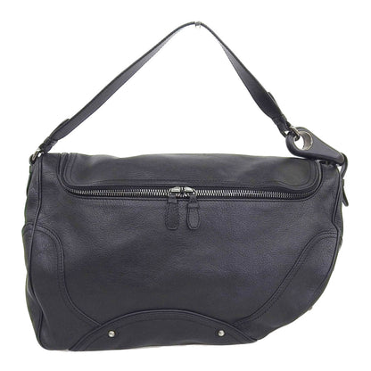 Celine one shoulder bag leather black silver metal fittings