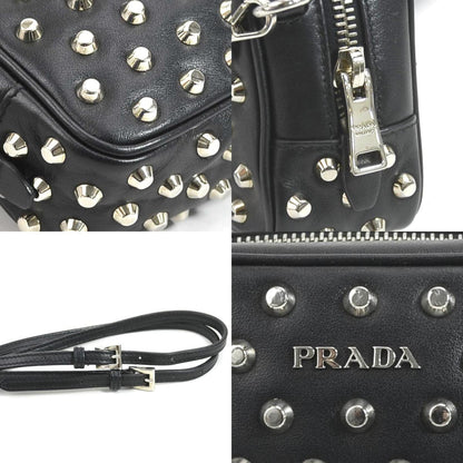 Prada Crossbody Shoulder Bag Studded Leather/Metal Black/Silver Unisex