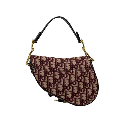 Christian Dior Red Color Leather Canvas Handbag Saddle Bag ()