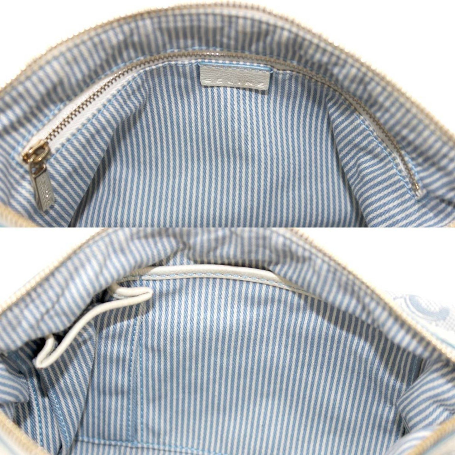 Celine Canvas Shoulder Bag Jaguar Leather Blue, White C Blason