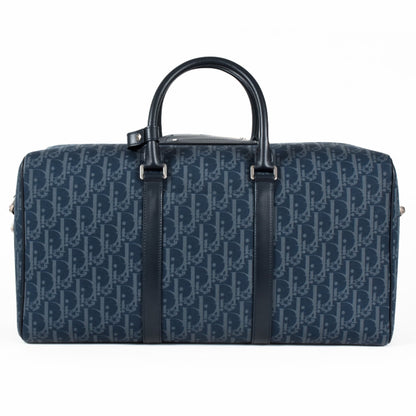 Christian Dior Navy Leather Cotton Denim Boston Bag ()