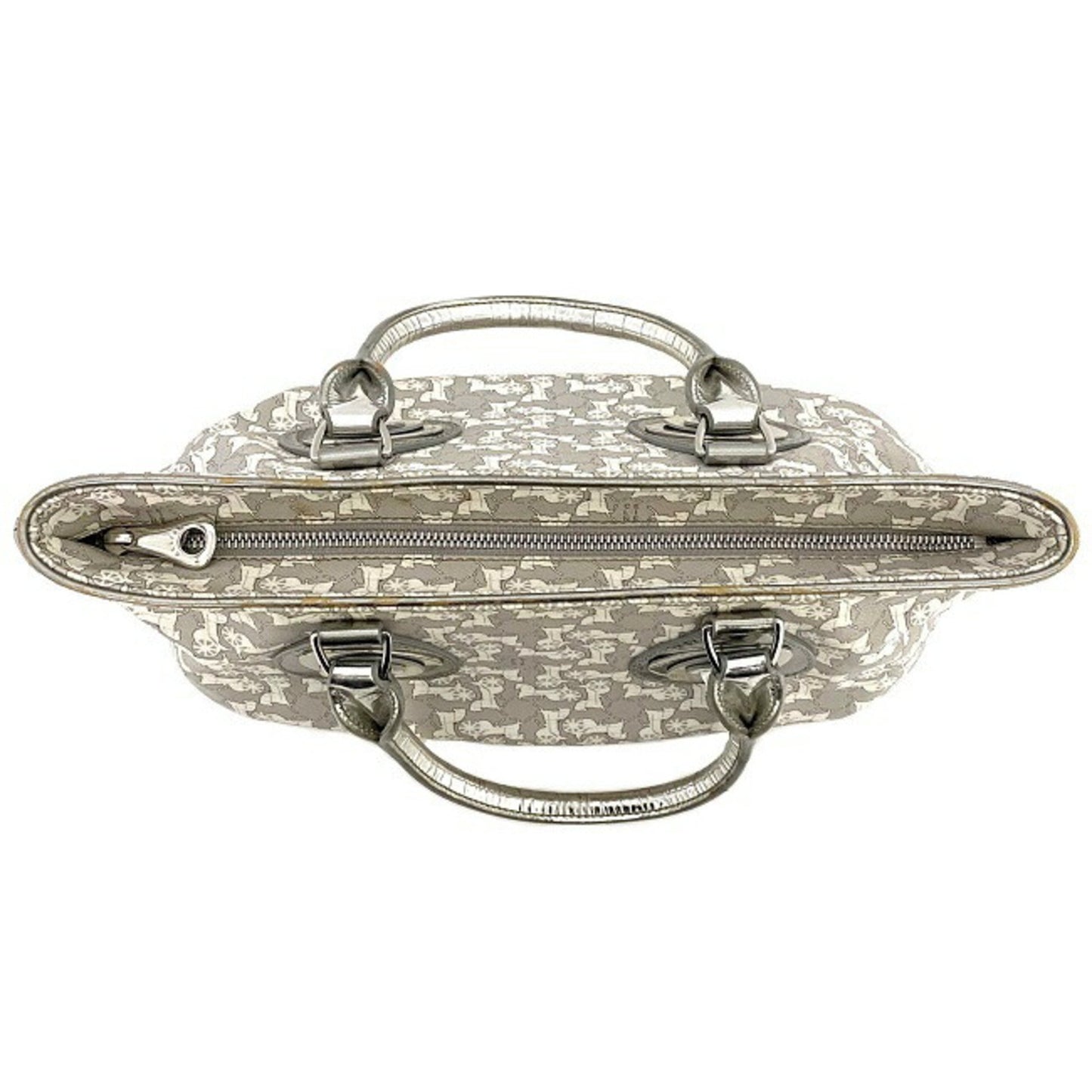 Celine Tote Bag Gray Silver White Salky PVC Leather Celine Carriage Horse Women's Metallic