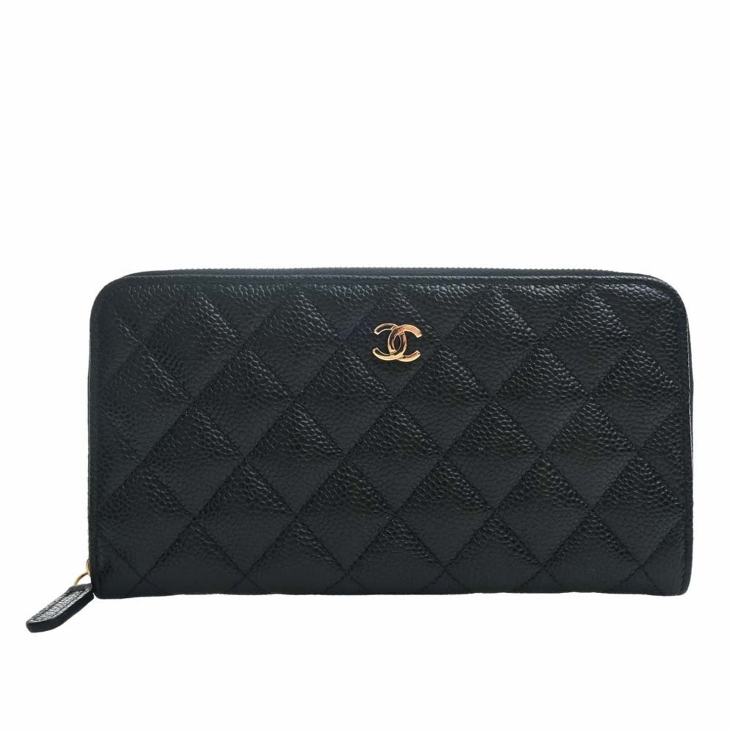 CHANEL Caviar Skin Matelasse Coco Mark Round Long Wallet Black Ladies