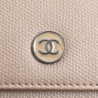 CHANEL Leather Coco Button Trifold Wallet Beige Ladies