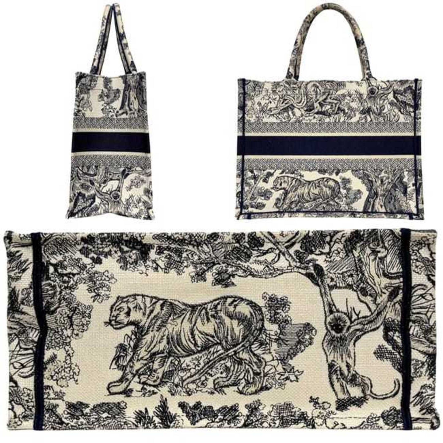 Christian Dior Navy White Canvas Jacquard Tote Bag ()