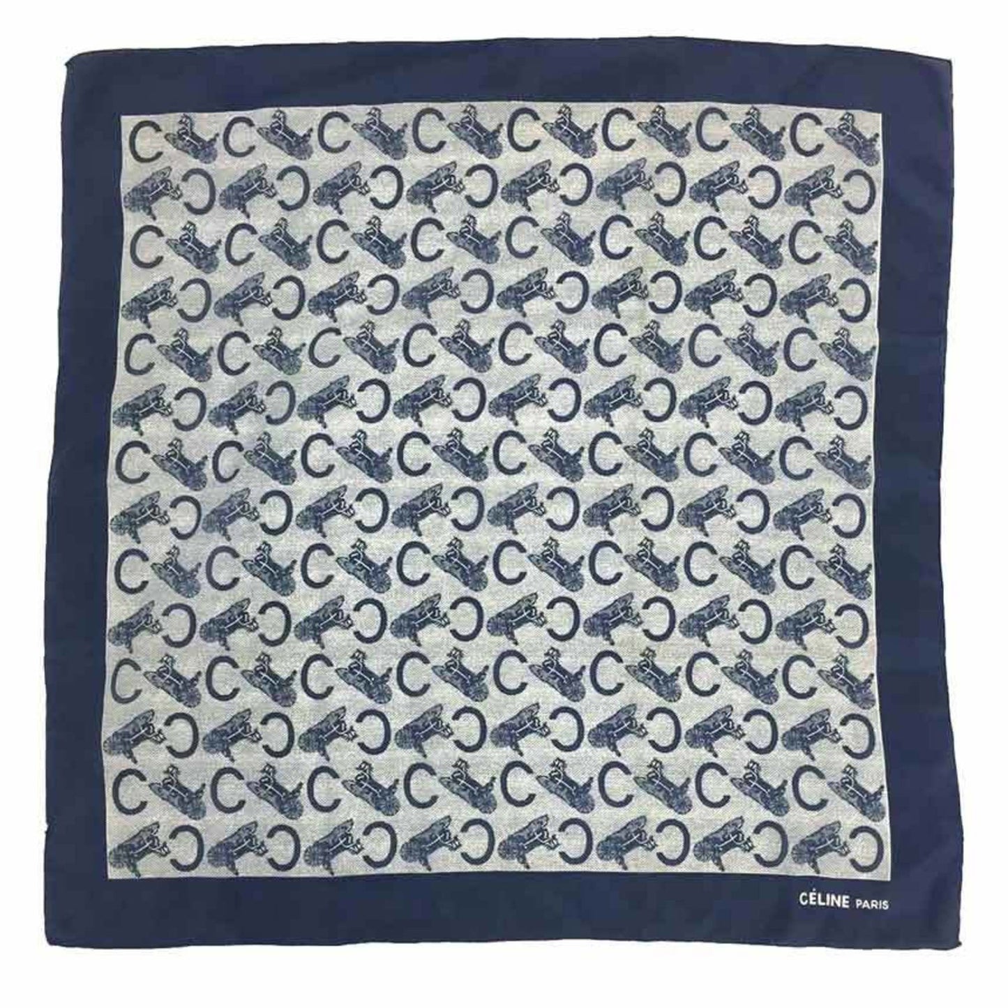 Celine Carre Scarf Muffler Carriage Petit Navy