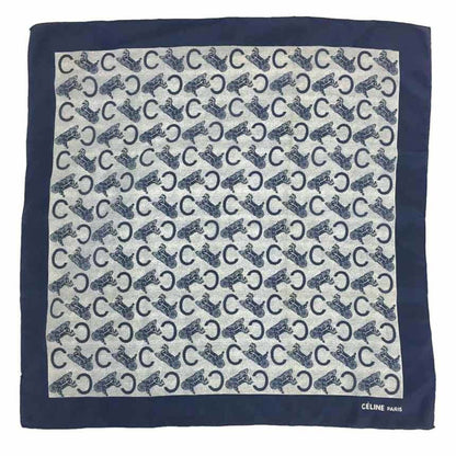 Celine Carre Scarf Muffler Carriage Petit Navy