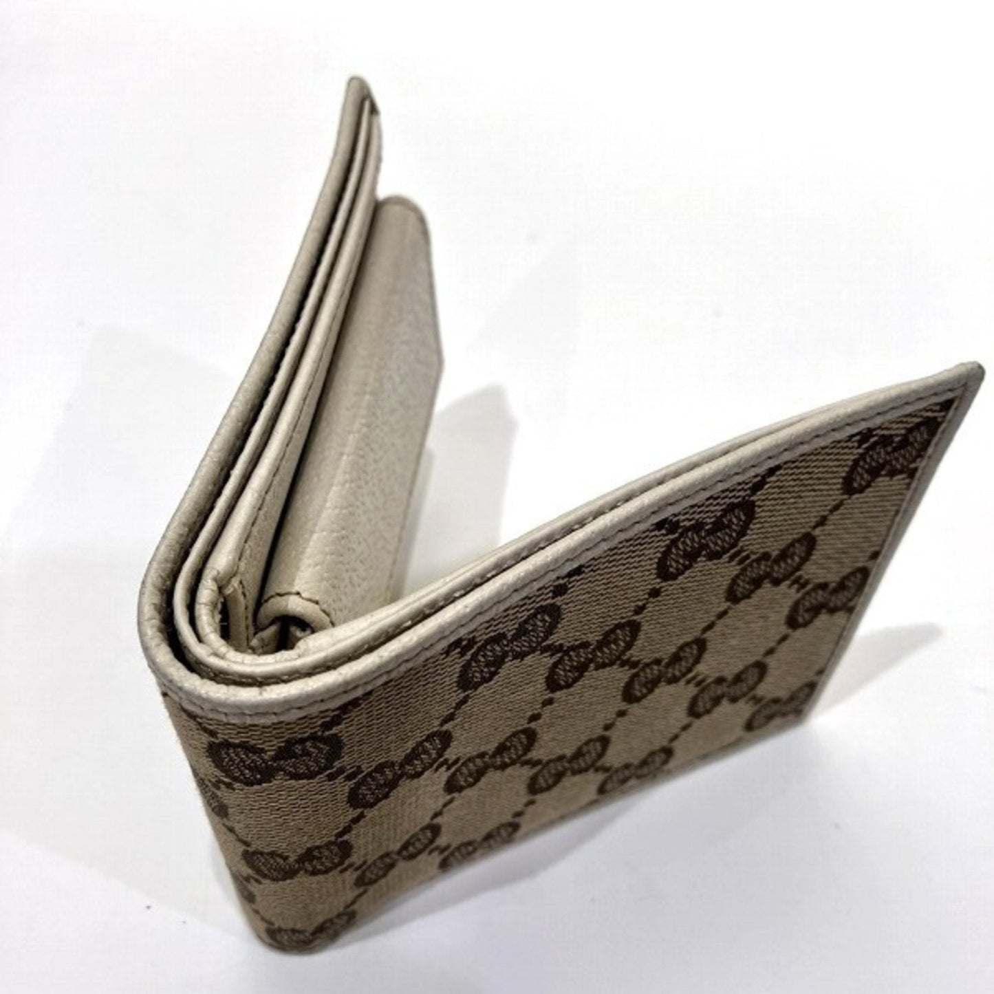 Gucci Brown White Canvas Leather Coin Purse/Coin Case