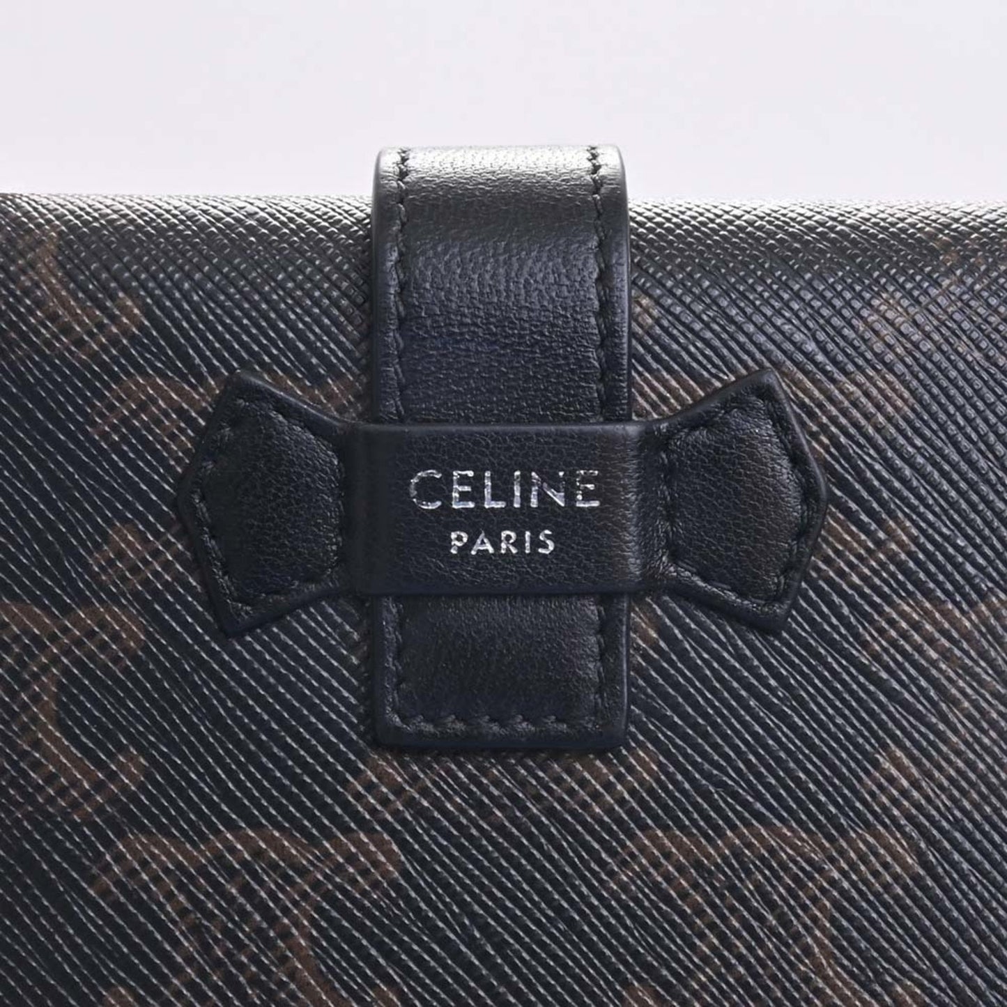 Celine Leather Triomphe Trifold Wallet Black Ladies