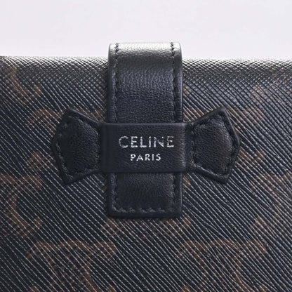 Celine Leather Triomphe Trifold Wallet Black Ladies