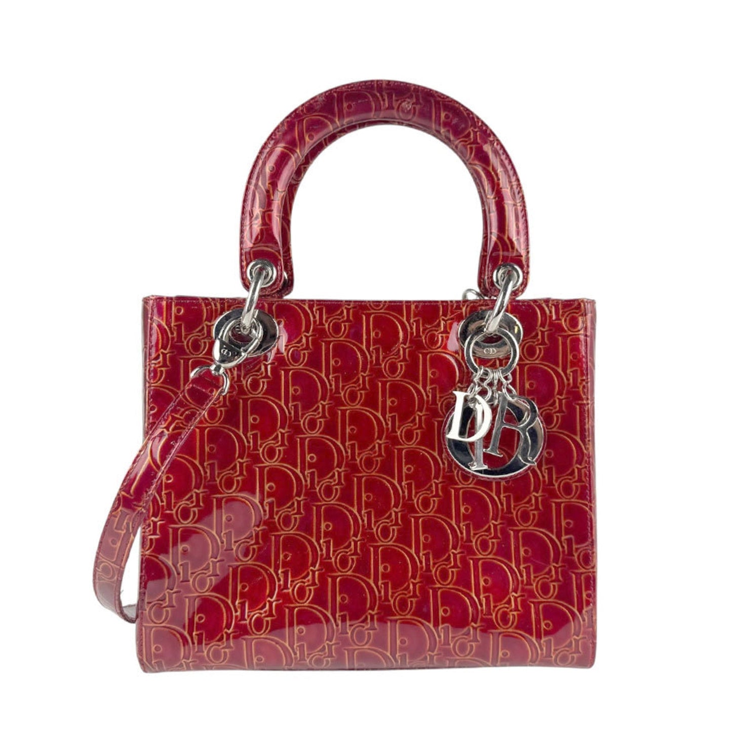 Christian Dior Red Color Patent Leather Handbag Shoulder Bag ()