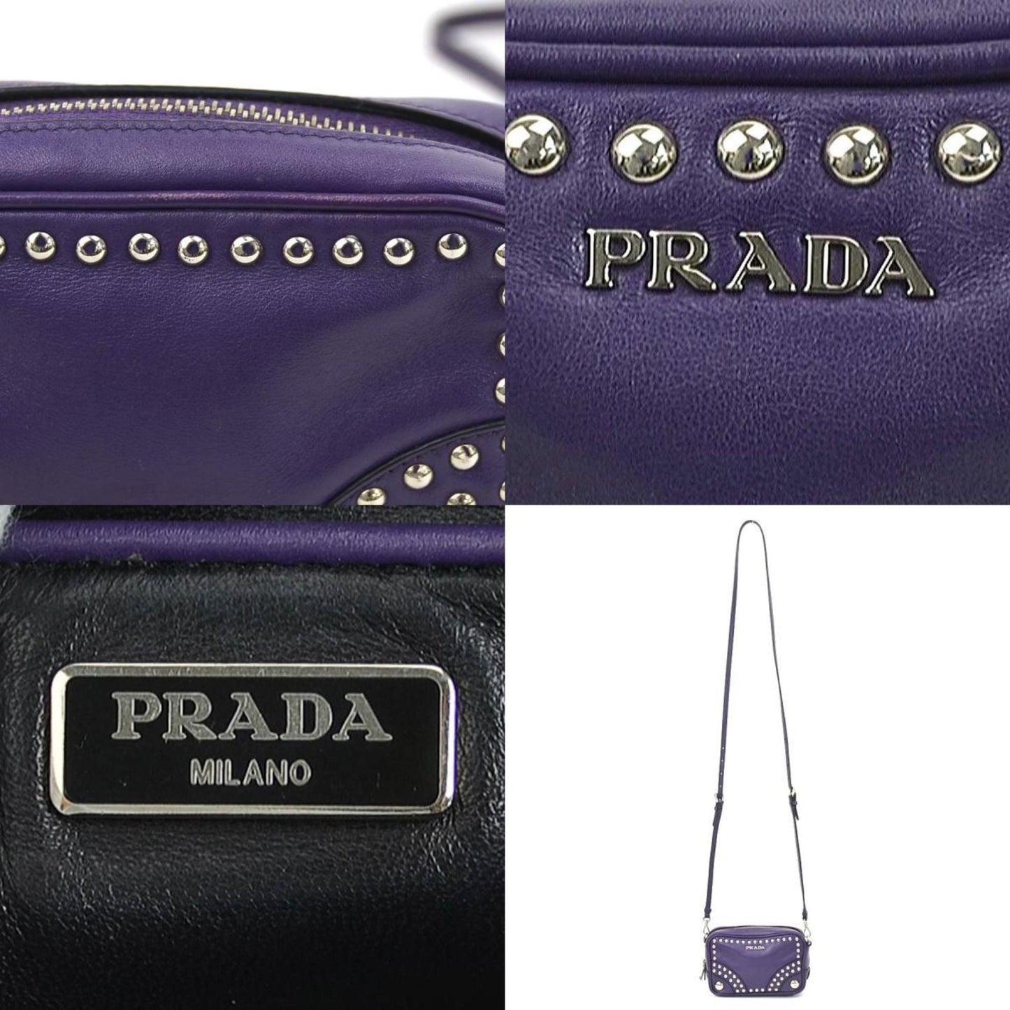 Prada Crossbody Shoulder Bag Leather Purple Ladies