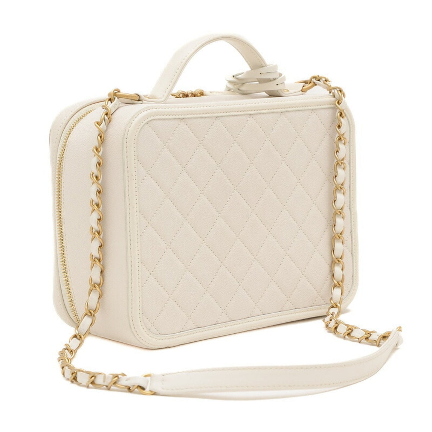 Chanel CC Filigree Matelasse Vanity Case 2Way Bag Caviar Off-White A93344