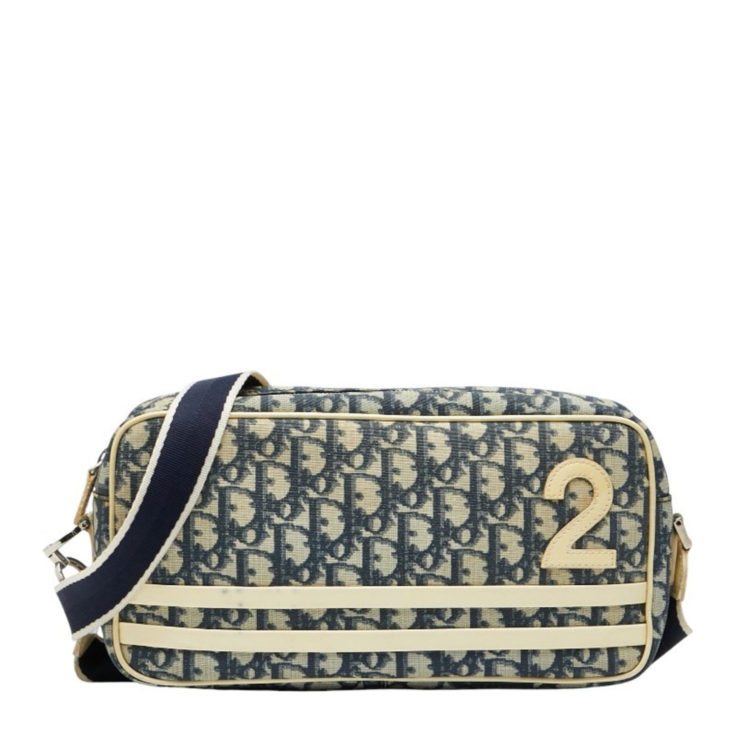 Christian Dior Navy White Pvc Leather Shoulder Bag ()