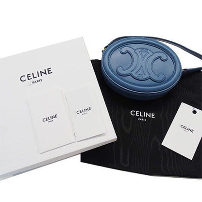 Celine Bag Ladies Triomphe Shoulder Leather Oval Perscuit Blue