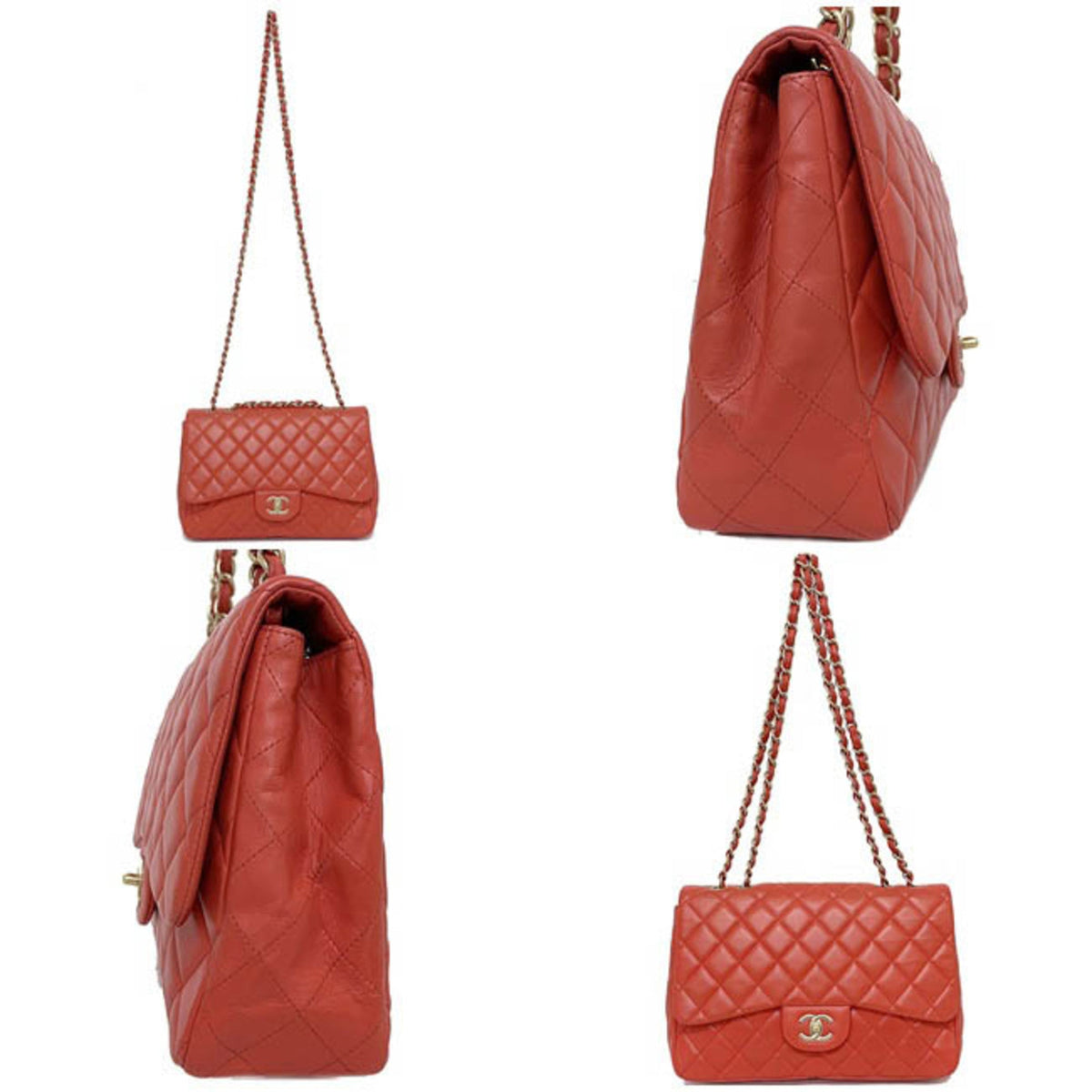 Chanel Chain Shoulder Bag 30 Red Gold Matrasse A58600 Mat Metal Fittings Leather Lambskin 13s CHANEL Single Flap Turn Lock Medium Quilting Ladies