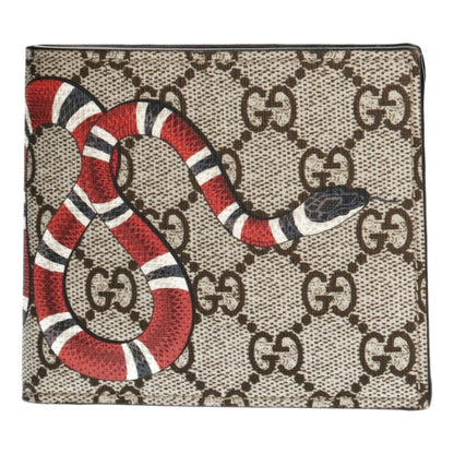 Gucci Snake Print GG Supreme Bifold Wallet Canvas Ladies