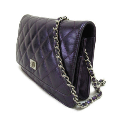 CHANEL 2.55 Matelasse Chain Wallet Shoulder Bag Purple Metallic Purple leather