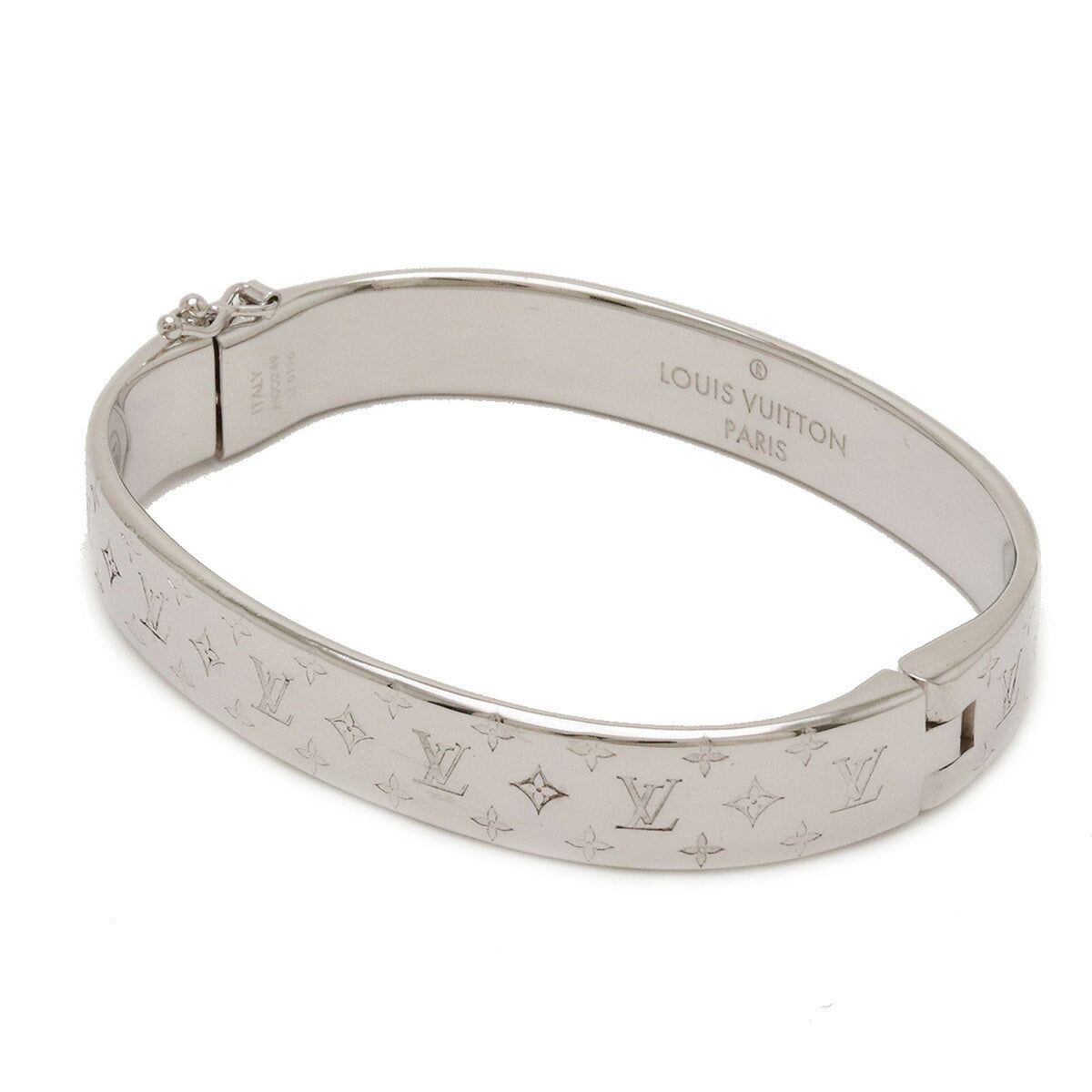 LOUIS VUITTON Cuff Nanogram Bangle Bracelet #S S Size Metal Silver Color M00249