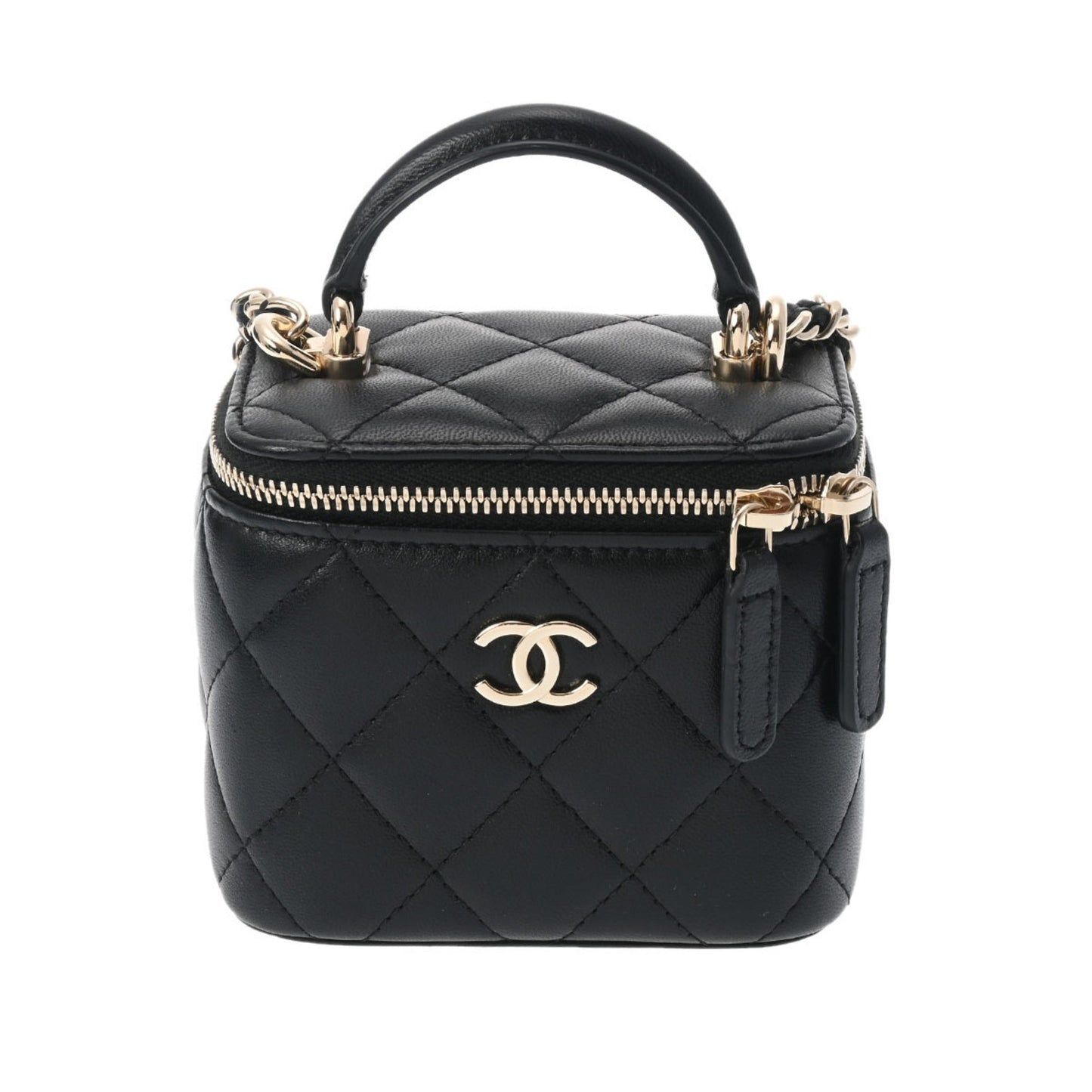 Chanel Small Vanity Chain Shoulder Black Champagne AP2198 Women's Lambskin Bag