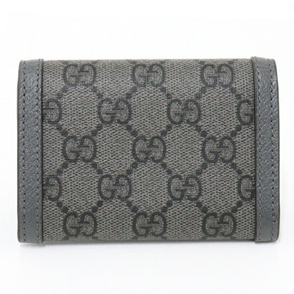 Gucci Ophidia Card Case Holder Business Pass GG Supreme Canvas Leather Palladium Tone Double G Hardware 732025 Gray Black