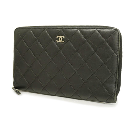 ChanelAuth  Matelasse Silver Metal Fittings Women's Lambskin Long Wallet