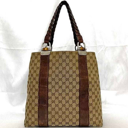 Gucci Beige Brown Canvas Leather Tote Bag