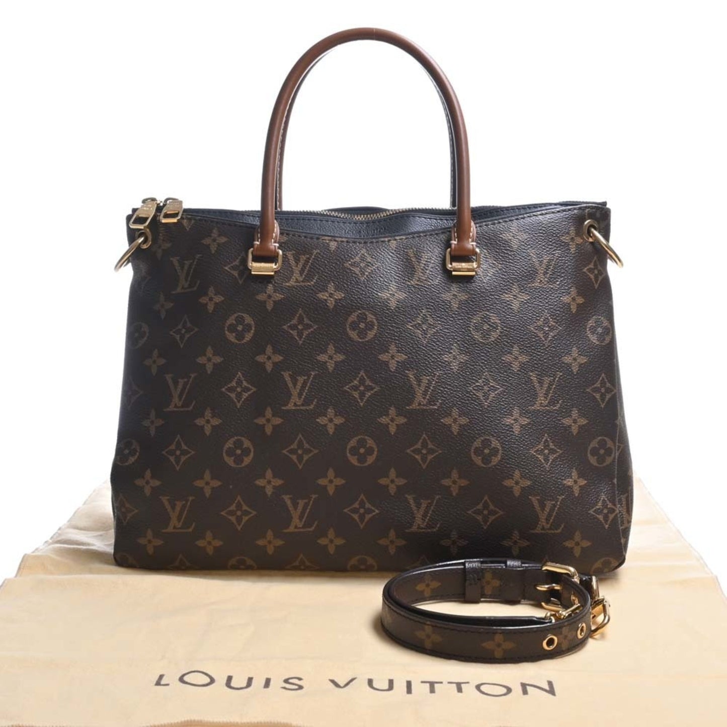 LOUIS VUITTON Monogram Pallas HandBag M41064 Brown/Black Ladies