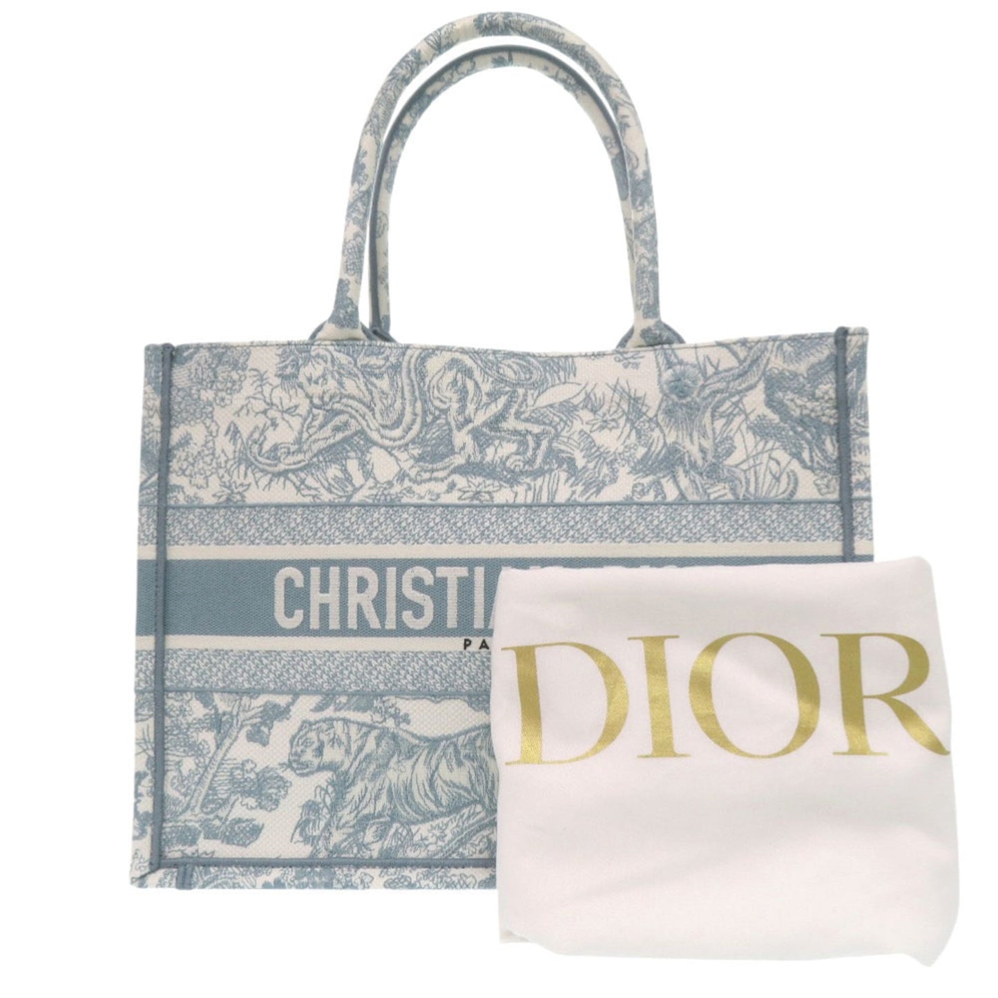 Christian Dior Light Blue White Cotton Tote Bag ()