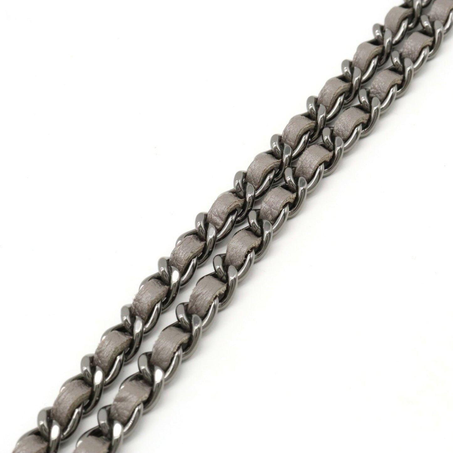 Chanel Matelasse Coco Mark Chain Shoulder Bag Pochette Metallic Leather Gray