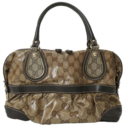 Gucci Gg Crystal Beige Dark Brown Pvc Leather Boston Bag Handbag ()