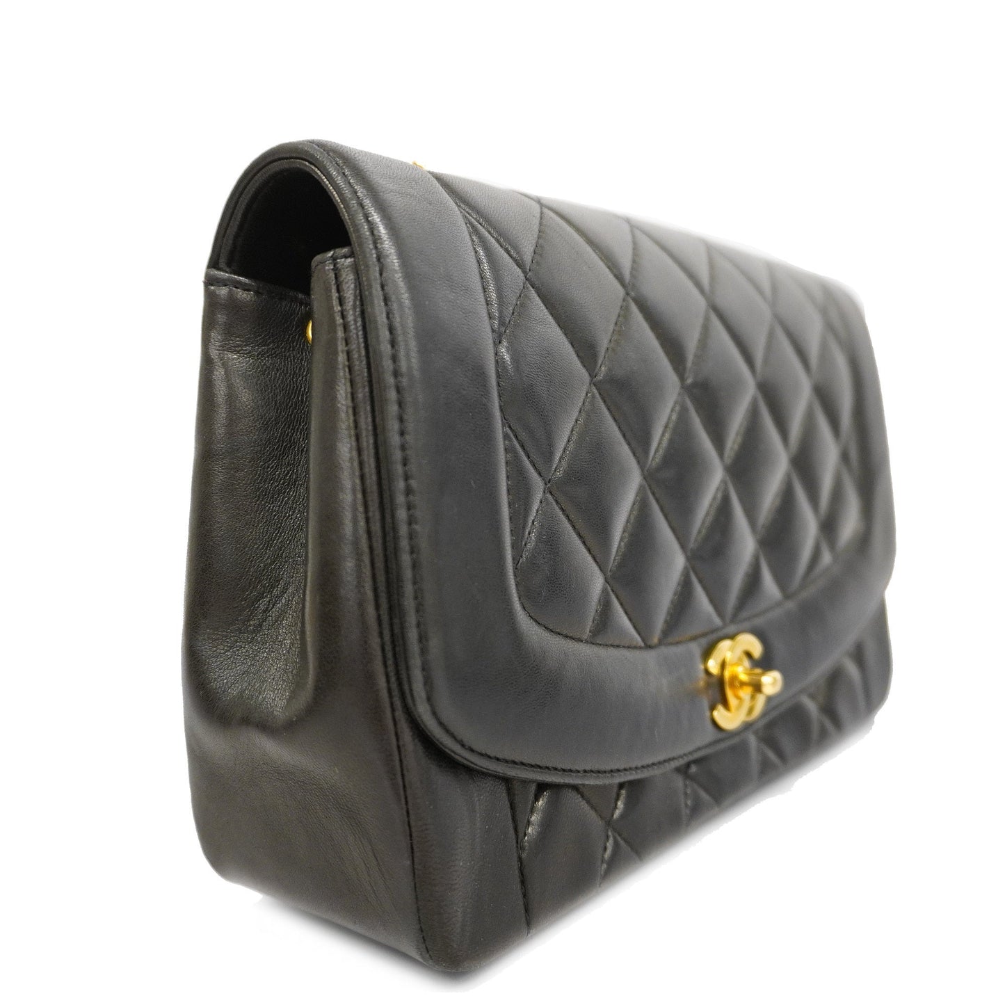 ChanelAuth  Matelasse Diana Flap Women's Leather Shoulder Bag Black