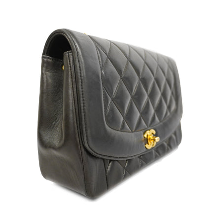 ChanelAuth  Matelasse Diana Flap Women's Leather Shoulder Bag Black