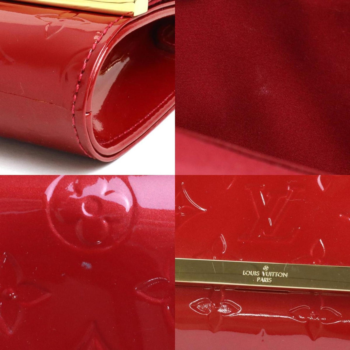 LOUIS VUITTON Shoulder Bag Diagonal Monogram Verni Clutch Anna Patent Leather Red Gold Women's M90092