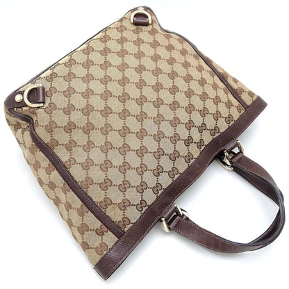 Gucci Beige Brown Gg Canvas Leather Tote Bag