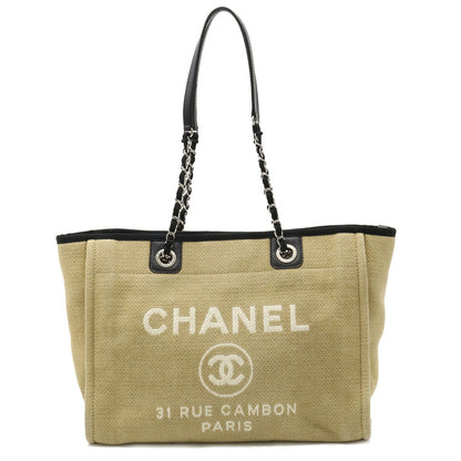Chanel Deauville Line Medium Tote MM Bag Shoulder Chain Beige Black A67001