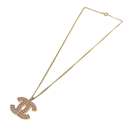 Chanel here mark logo necklace pink rhinestone 02P