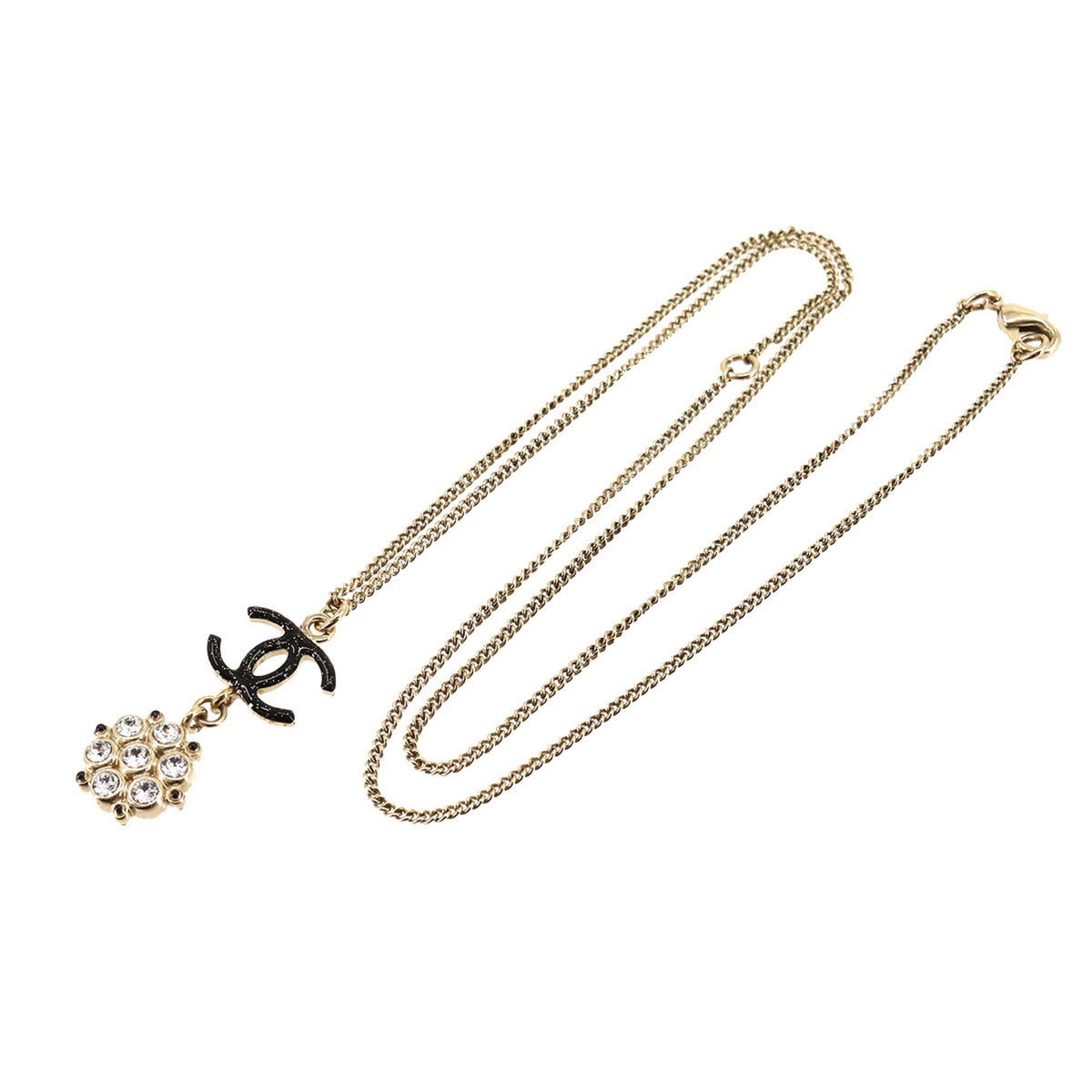 Chanel Cocomark Rhinestone Necklace Gold Black B19B Accessories