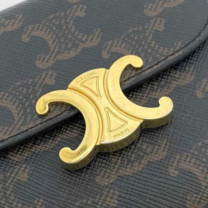 Celine Trifold Wallet Black Beige Gold Triomphe 10D782CQH.04LU PVC Leather GP  Flap Women's