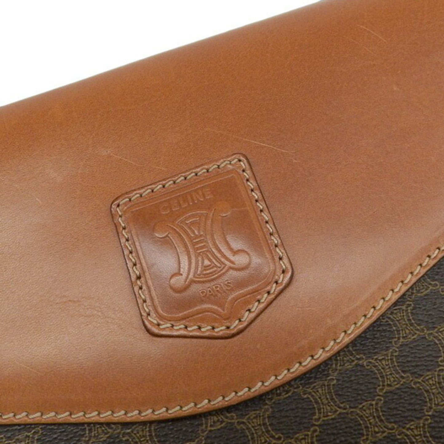 Celine Leather Macadam Clutch Bag Brown Women's