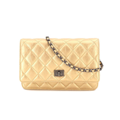 CHANEL 2.55 Chain Wallet Long Leather Gold Vintage Silver Hardware