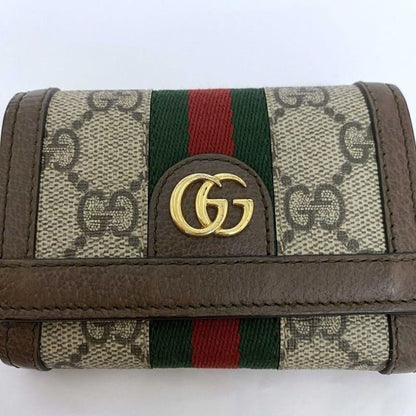 Gucci Beige Brown Pvc Canvas Leather Wallet (Tri-Fold)