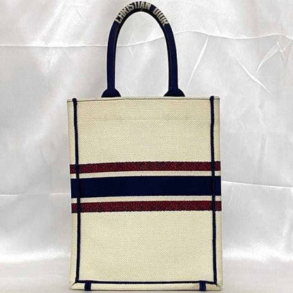 Christian Dior Navy Red Color White Canvas Handbag ()