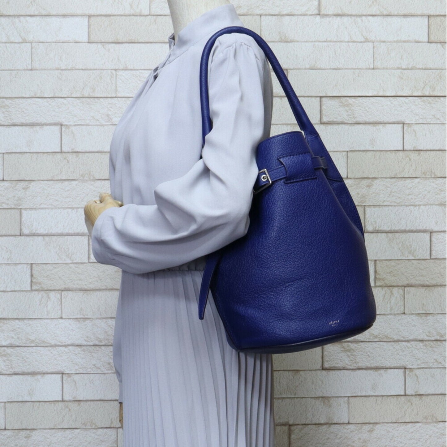 Celine baguette shoulder bag leather cobalt ladies