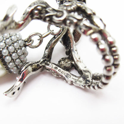 Gucci Silver Artificial Pearl Metal Band Ring