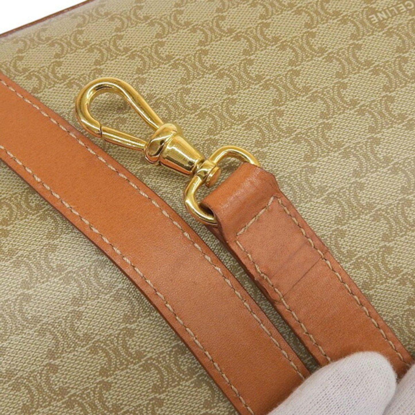Celine Macadam Handbag Boston Bag Beige Brown Ladies