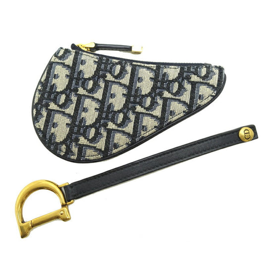 Christian Dior Navy White Canvas Leather Coin Purse/Coin Case ()