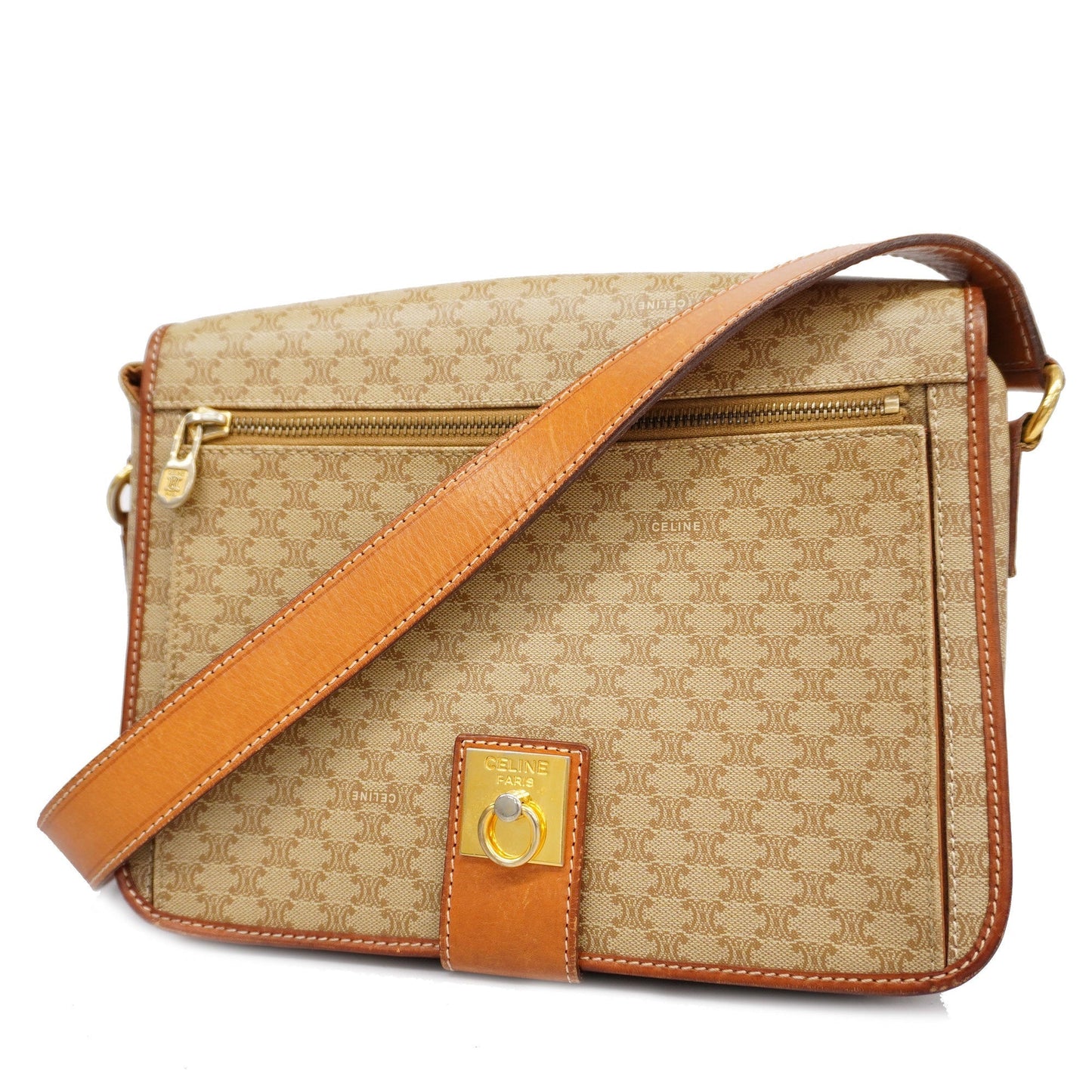 Celine  Macadam Shoulder Bag Women's PVC,Leather Shoulder Bag Beige