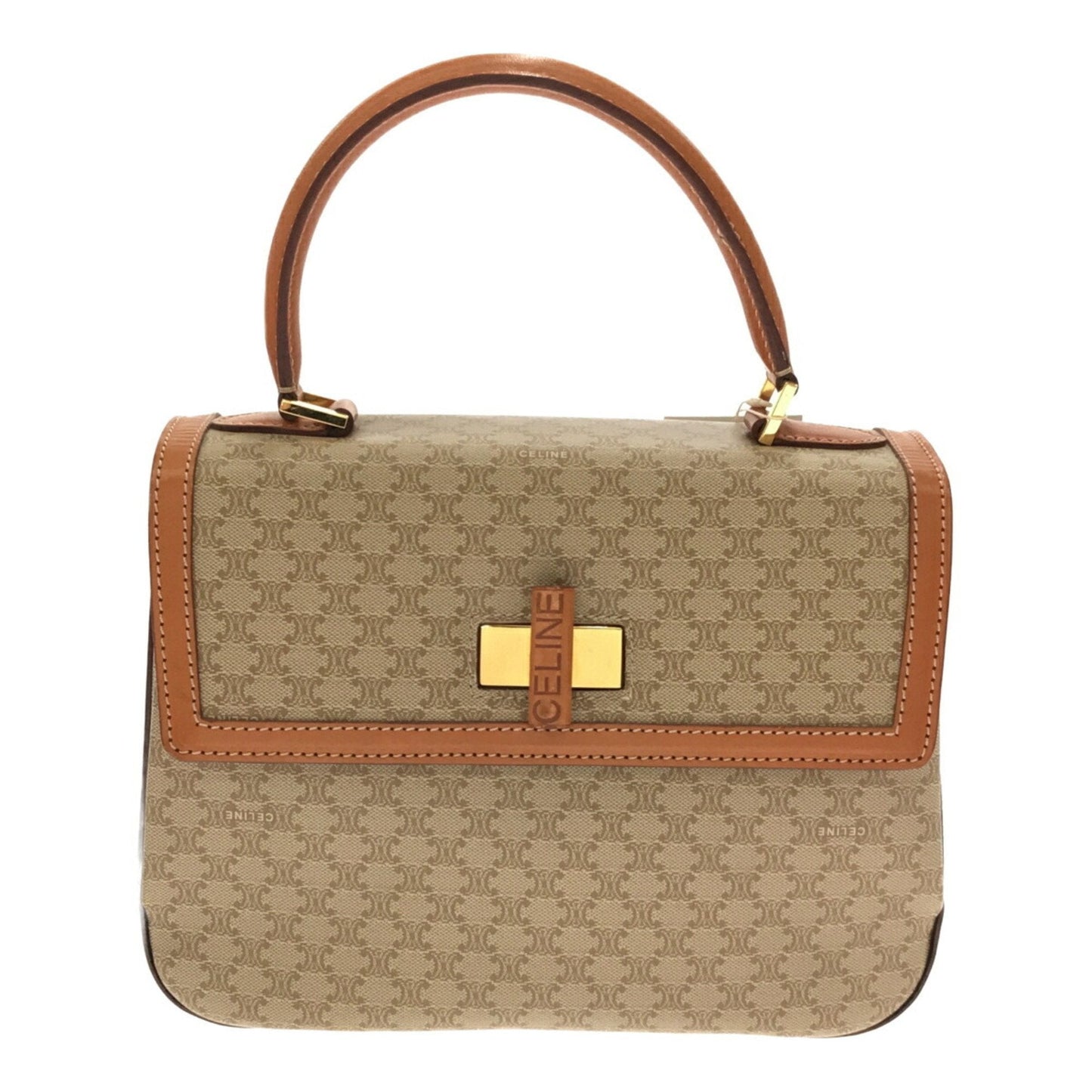 Celine Macadam Handbag Leather PVC Beige Gold Hardware Women's